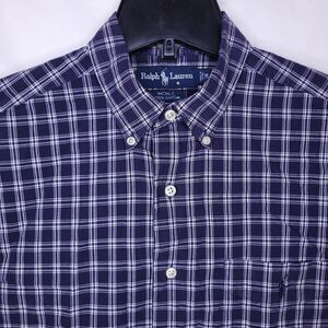 Ralph Lauren Shirt Mens Medium Plaid Navy, White Mcmeel Cotton